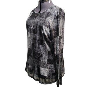 Comfy USA Sheer Black/White Checkered/Plaid Women's Top Sz 2X